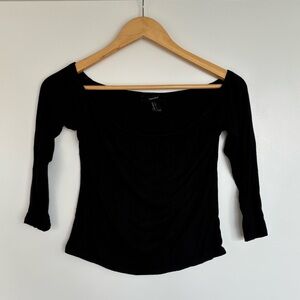 FOREVER 21 15” PTP Classic Scoop Neck Ribbed Top, Black, Size Large.